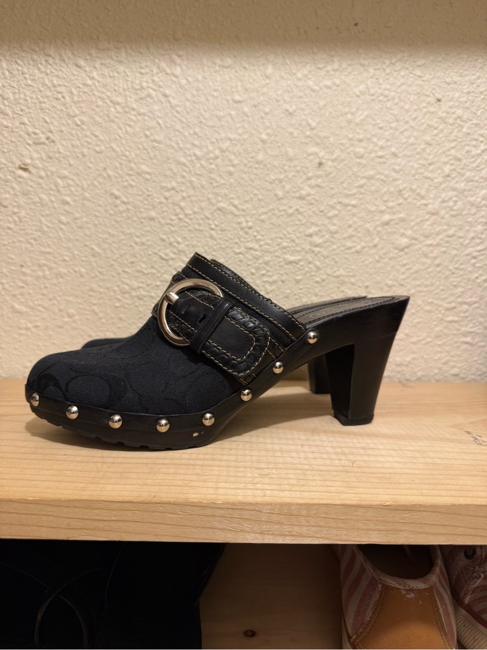 Coach Black Studded Buckle Clog Mules - Picture 2 of 5